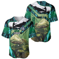 Flathead Catfish Custom Name Baseball Jersey Forest Silhouette and Green Blue Love Fishing Design - Wonder Print Shop