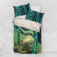 Flathead Catfish Custom Name Bedding Set Forest Silhouette and Green Blue Love Fishing Design - Wonder Print Shop