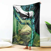 Flathead Catfish Custom Name Blanket Forest Silhouette and Green Blue Love Fishing Design - Wonder Print Shop