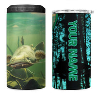 Flathead Catfish Custom Name 4 in 1 Can Cooler Tumbler Forest Silhouette and Green Blue Love Fishing Design - Wonder Print Shop