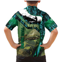 Flathead Catfish Custom Name Family Matching Mermaid Dress and Hawaiian Shirt Forest Silhouette and Green Blue Love Fishing Design - Wonder Print Shop