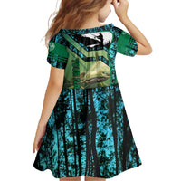 Flathead Catfish Custom Name Family Matching Off Shoulder Maxi Dress and Hawaiian Shirt Forest Silhouette and Green Blue Love Fishing Design - Wonder Print Shop