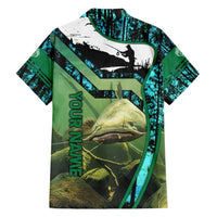 Flathead Catfish Custom Name Family Matching Summer Maxi Dress and Hawaiian Shirt Forest Silhouette and Green Blue Love Fishing Design - Wonder Print Shop