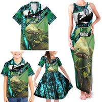 Flathead Catfish Custom Name Family Matching Tank Maxi Dress and Hawaiian Shirt Forest Silhouette and Green Blue Love Fishing Design - Wonder Print Shop