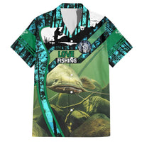 Flathead Catfish Custom Name Hawaiian Shirt Forest Silhouette and Green Blue Love Fishing Design - Wonder Print Shop