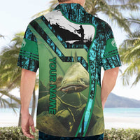 Flathead Catfish Custom Name Hawaiian Shirt Forest Silhouette and Green Blue Love Fishing Design - Wonder Print Shop