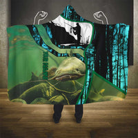 Flathead Catfish Custom Name Hooded Blanket Forest Silhouette and Green Blue Love Fishing Design - Wonder Print Shop