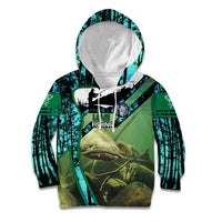 Flathead Catfish Custom Name Kid Hoodie Forest Silhouette and Green Blue Love Fishing Design - Wonder Print Shop