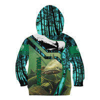 Flathead Catfish Custom Name Kid Hoodie Forest Silhouette and Green Blue Love Fishing Design - Wonder Print Shop