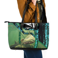 Flathead Catfish Custom Name Leather Tote Bag Forest Silhouette and Green Blue Love Fishing Design - Wonder Print Shop