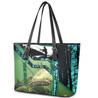 Flathead Catfish Custom Name Leather Tote Bag Forest Silhouette and Green Blue Love Fishing Design - Wonder Print Shop