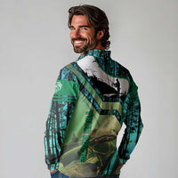 Flathead Catfish Custom Name Long Sleeve Polo Shirt Forest Silhouette and Green Blue Love Fishing Design - Wonder Print Shop