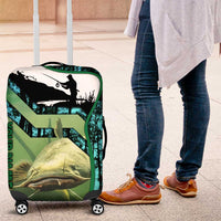 Flathead Catfish Custom Name Luggage Cover Forest Silhouette and Green Blue Love Fishing Design - Wonder Print Shop