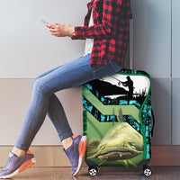 Flathead Catfish Custom Name Luggage Cover Forest Silhouette and Green Blue Love Fishing Design - Wonder Print Shop
