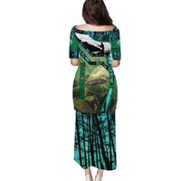 Flathead Catfish Custom Name Puletasi Forest Silhouette and Green Blue Love Fishing Design - Wonder Print Shop