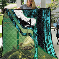 Flathead Catfish Custom Name Quilt Forest Silhouette and Green Blue Love Fishing Design - Wonder Print Shop