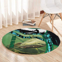 Flathead Catfish Custom Name Round Carpet Forest Silhouette and Green Blue Love Fishing Design - Wonder Print Shop