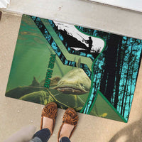 Flathead Catfish Custom Name Rubber Doormat Forest Silhouette and Green Blue Love Fishing Design - Wonder Print Shop