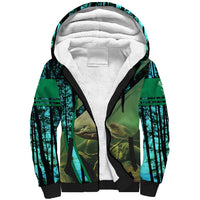 Flathead Catfish Custom Name Sherpa Hoodie Forest Silhouette and Green Blue Love Fishing Design - Wonder Print Shop
