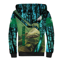 Flathead Catfish Custom Name Sherpa Hoodie Forest Silhouette and Green Blue Love Fishing Design - Wonder Print Shop