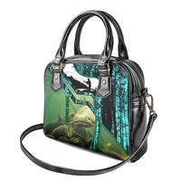 Flathead Catfish Custom Name Shoulder Handbag Forest Silhouette and Green Blue Love Fishing Design - Wonder Print Shop