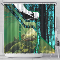Flathead Catfish Custom Name Shower Curtain Forest Silhouette and Green Blue Love Fishing Design - Wonder Print Shop