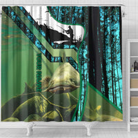 Flathead Catfish Custom Name Shower Curtain Forest Silhouette and Green Blue Love Fishing Design - Wonder Print Shop