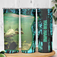 Flathead Catfish Custom Name Skinny Tumbler Forest Silhouette and Green Blue Love Fishing Design - Wonder Print Shop