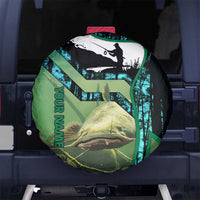 Flathead Catfish Custom Name Spare Tire Cover Forest Silhouette and Green Blue Love Fishing Design - Wonder Print Shop