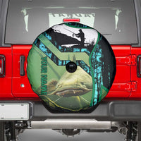 Flathead Catfish Custom Name Spare Tire Cover Forest Silhouette and Green Blue Love Fishing Design - Wonder Print Shop