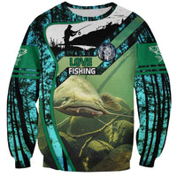 Flathead Catfish Custom Name Sweatshirt Forest Silhouette and Green Blue Love Fishing Design - Wonder Print Shop