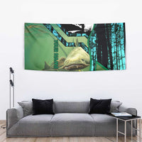 Flathead Catfish Custom Name Tapestry Forest Silhouette and Green Blue Love Fishing Design - Wonder Print Shop