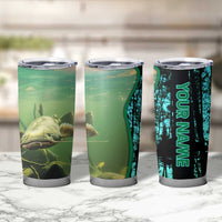 Flathead Catfish Custom Name Tumbler Cup Forest Silhouette and Green Blue Love Fishing Design - Wonder Print Shop