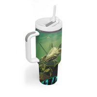 Flathead Catfish Custom Name Tumbler With Handle Forest Silhouette and Green Blue Love Fishing Design - Wonder Print Shop