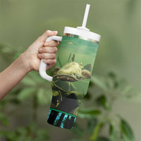 Flathead Catfish Custom Name Tumbler With Handle Forest Silhouette and Green Blue Love Fishing Design - Wonder Print Shop