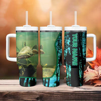 Flathead Catfish Custom Name Tumbler With Handle Forest Silhouette and Green Blue Love Fishing Design - Wonder Print Shop