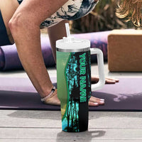 Flathead Catfish Custom Name Tumbler With Handle Forest Silhouette and Green Blue Love Fishing Design - Wonder Print Shop