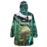 Flathead Catfish Custom Name Wearable Blanket Hoodie Forest Silhouette and Green Blue Love Fishing Design - Wonder Print Shop