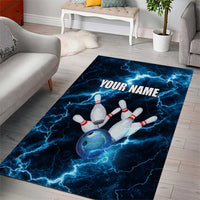 Personalized Bowling Ball Strike Graphic Area Rug Blue Lightning Storm and Electric Energy - Wonder Print Shop