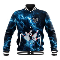 Personalized Bowling Ball Strike Graphic Baseball Jacket Blue Lightning Storm and Electric Energy - Wonder Print Shop