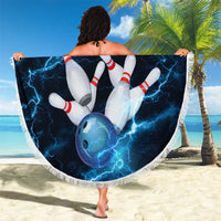Personalized Bowling Ball Strike Graphic Beach Blanket Blue Lightning Storm and Electric Energy - Wonder Print Shop