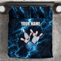 Personalized Bowling Ball Strike Graphic Bedding Set Blue Lightning Storm and Electric Energy - Wonder Print Shop