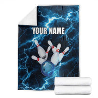 Personalized Bowling Ball Strike Graphic Blanket Blue Lightning Storm and Electric Energy - Wonder Print Shop