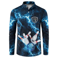 Personalized Bowling Ball Strike Graphic Button Sweatshirt Blue Lightning Storm and Electric Energy - Wonder Print Shop