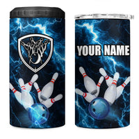 Personalized Bowling Ball Strike Graphic 4 in 1 Can Cooler Tumbler Blue Lightning Storm and Electric Energy - Wonder Print Shop