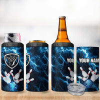Personalized Bowling Ball Strike Graphic 4 in 1 Can Cooler Tumbler Blue Lightning Storm and Electric Energy - Wonder Print Shop