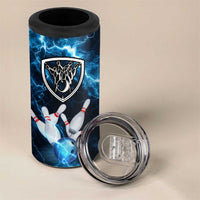 Personalized Bowling Ball Strike Graphic 4 in 1 Can Cooler Tumbler Blue Lightning Storm and Electric Energy - Wonder Print Shop