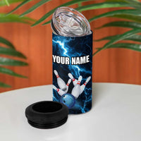 Personalized Bowling Ball Strike Graphic 4 in 1 Can Cooler Tumbler Blue Lightning Storm and Electric Energy - Wonder Print Shop