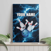 Personalized Bowling Ball Strike Graphic Canvas Wall Art Blue Lightning Storm and Electric Energy - Wonder Print Shop