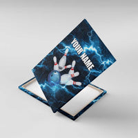 Personalized Bowling Ball Strike Graphic Canvas Wall Art Blue Lightning Storm and Electric Energy - Wonder Print Shop